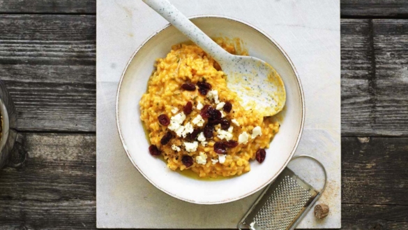 Risotto med pumpa, chèvre och tranbär