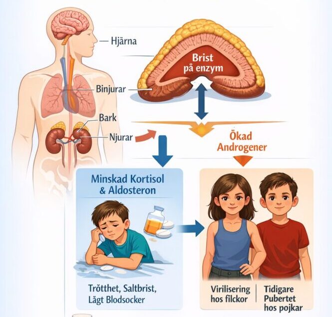 Kongenital binjurebarkshyperplasi (CAH) – symtom, orsak & behandling