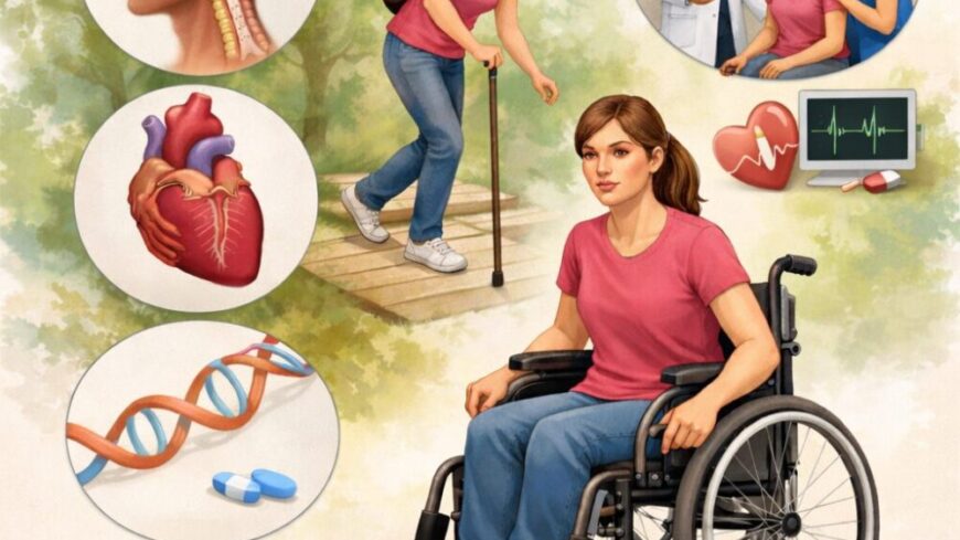 Friedreichs ataxi påverkar balans, koordination och muskelfunktion och kan med tiden medföra behov av hjälpmedel. Foto: skapad med hjälp av AI